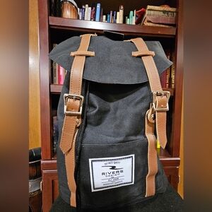 Nwt! Rivers Casino Canvas Black and Brown Padded Laptop Overnight Backpack